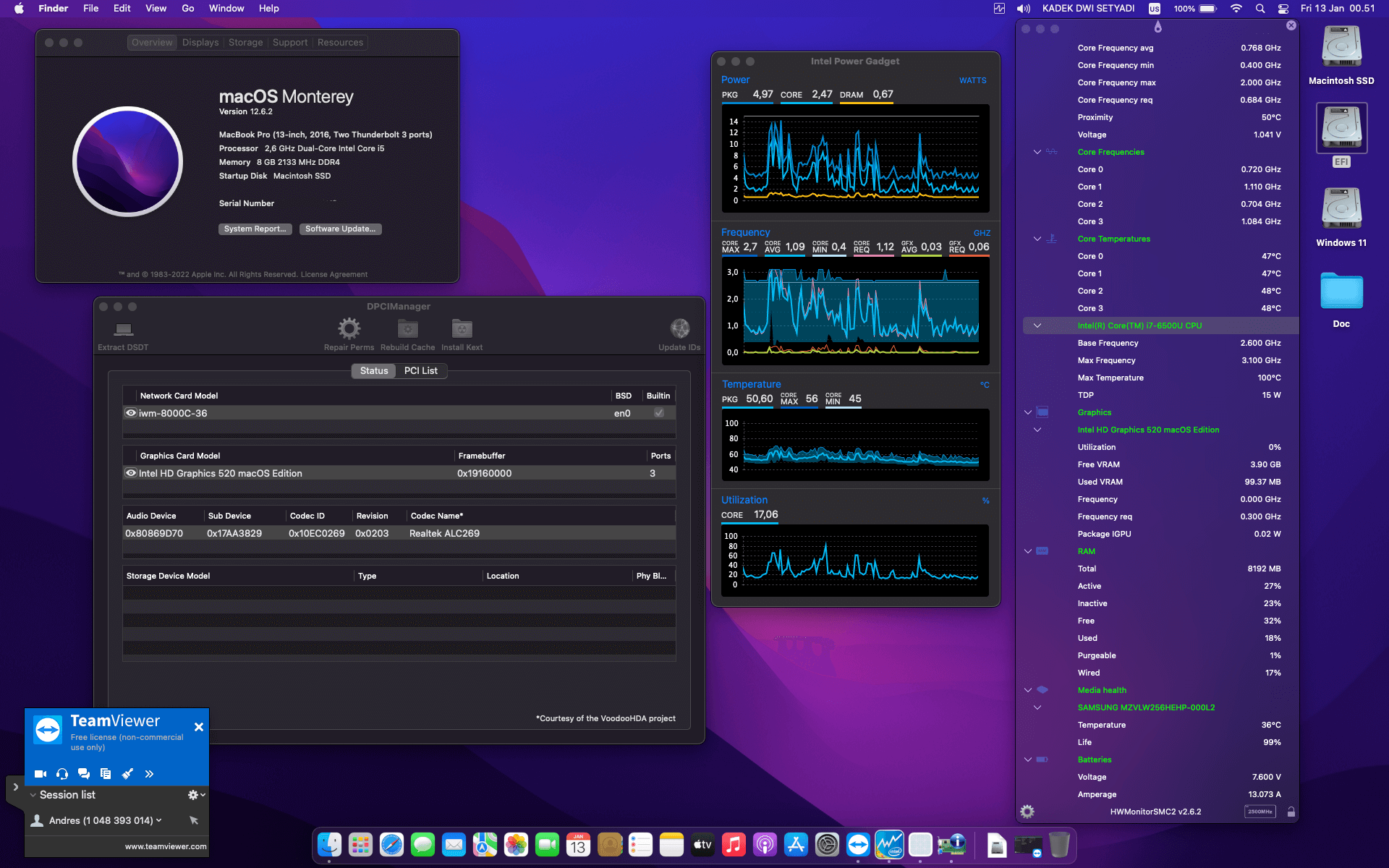 Success Hackintosh macOS Monterey 12.6.2 Build 21G320 in Lenovo Ideapad Miix 510-12ISK